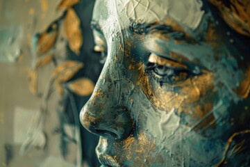 Aufkleber - Detailed close up of a statue of a woman's face, suitable for various projects
