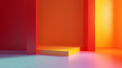 Poster - Colorful geometric interior with a bright lighting effect
