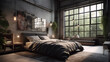 Beautiful Industrial style bedroom with raw concrete walls