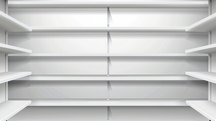 Wall Mural - Collection of white empty store shelves depicted as vectors. Displaying a retail shelf rack.