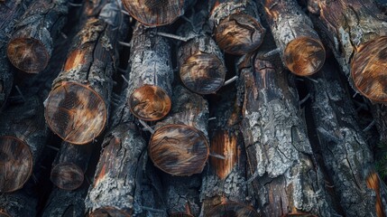 Poster - A detailed close up of a pile of logs, suitable for various design projects