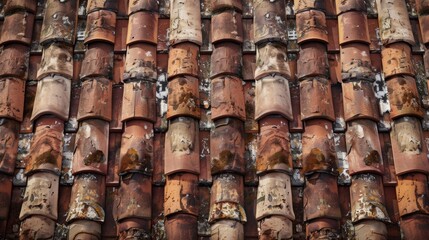 Poster - Close up of a rusted tiled roof, suitable for construction and renovation projects