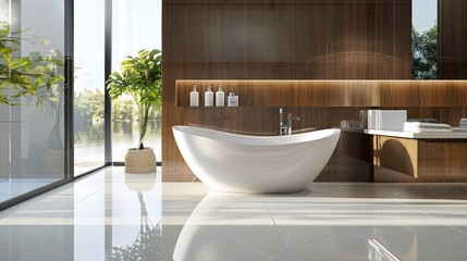 Poster - A white bath tub in a bathroom, perfect for home decor websites
