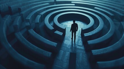 Poster - A man standing in front of a circular maze. Suitable for business concept designs