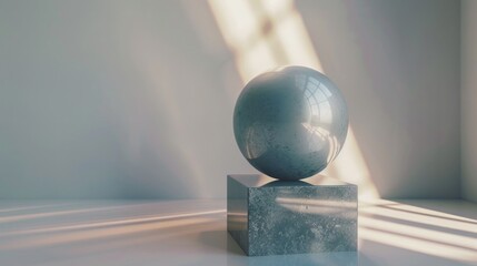 Aufkleber - A blue sphere resting on a marble block. Ideal for abstract concepts and modern design projects