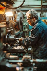 Poster - A man operating machinery in a factory. Suitable for industrial concepts