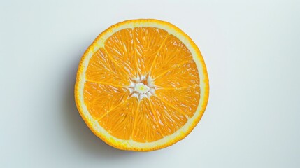 Wall Mural - Fresh halved orange on a clean white surface, perfect for food and nutrition concepts