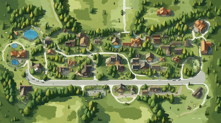 top view dron shot of village vector flat isolated illustration