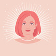 Portrait of a plus sized woman. Face of happy mother. Vector flat illustration