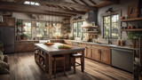 Fototapeta  - beautiful Cozy farmhouse style kitchen with a large island