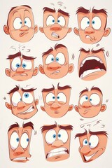 Poster - A collection of cartoon faces showcasing different emotions. Ideal for use in educational materials or social media posts