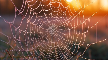 Captivating Close up of an Intricate Spider Web Glistening with Morning Dew Showcasing the Exquisite Beauty of Nature s Delicate Designs
