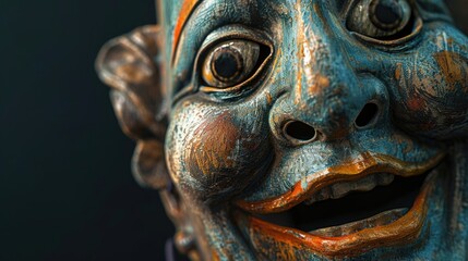 Poster - Detailed close up of a man's face statue, ideal for historical or art projects