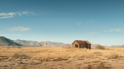 Aufkleber - A small house isolated in a vast desert. Suitable for various desert-themed concepts