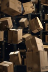 Poster - Boxes flying through the air, suitable for transportation concepts