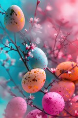 Poster - Close up of a bunch of eggs on a tree. Suitable for Easter or nature concepts