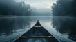 Misty Morning Solitude on a Serene River with Solitary Canoe