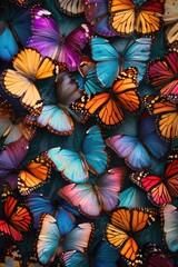 Poster - Colorful butterflies arranged on a table, suitable for various design projects