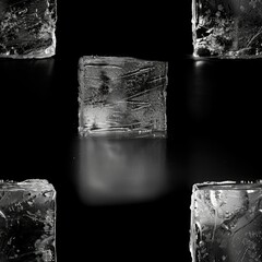 Poster - Black and white photo of ice cubes. Perfect for beverage industry ads