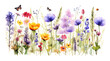Watercolor floral illustration set вЂ“ Wildflowers: summer flower, blossom, poppies, chamomile, dandelions, cornflowers, lavender, violet, bluebell, clover, buttercup, butterfly.