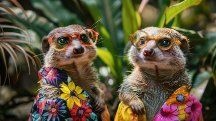 Poster - Two meerkats wearing vibrant glasses, perfect for fun and quirky designs