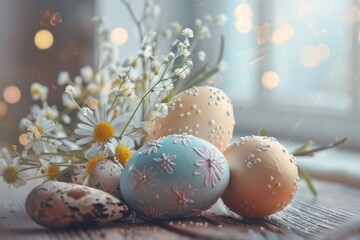 Poster - Fresh eggs displayed on rustic wooden table. Suitable for food and agriculture concepts