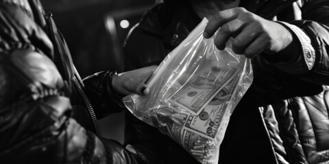 Poster - Person holding a bag of money, suitable for financial concepts