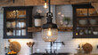 A pendant light in a modern kitchen setting