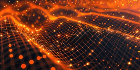 Poster - Abstract computer-generated image with glowing lines and dots. Suitable for technology concepts