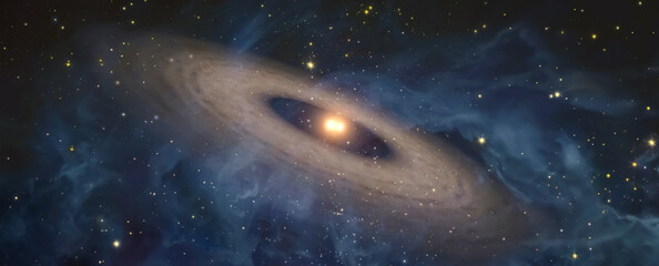 Wall Mural - view from space to a spiral galaxy and stars. universe filled with stars, nebula and galaxy,. elemen