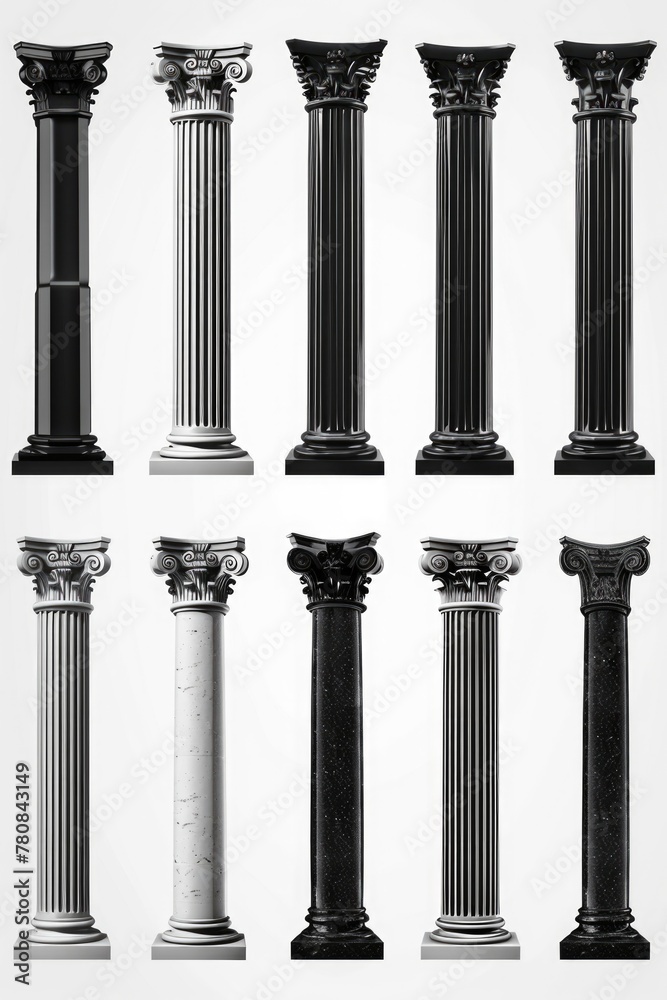 Different types of columns on a plain white background, suitable for ...