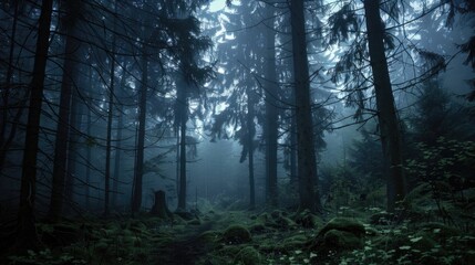 Poster - Mysterious forest with dense trees, perfect for spooky or nature-themed projects