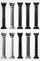 Poster - Different types of columns on a plain white background, suitable for architectural or design concepts