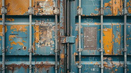 Poster - Close up of a blue container with rust. Suitable for industrial concepts