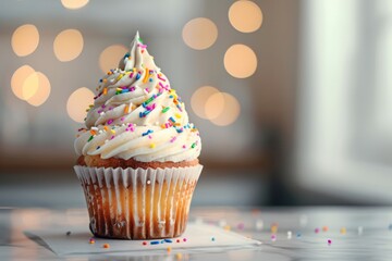 Sticker - Tasty birthday cake on light surface