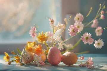 Poster - Fresh eggs displayed on a wooden table, perfect for food and cooking concepts