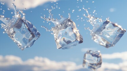 Poster - Ice cubes floating in the air, great for beverage or summer themed designs