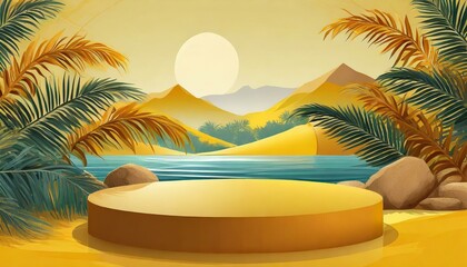 Wall Mural - Sunlit Stage: Yellow Podium Background in 3D Summer Scene