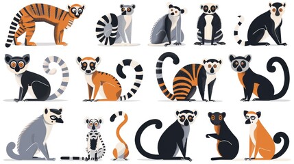 Poster - Cartoon lemurs sitting together, suitable for various design projects