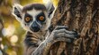 Close-up shot of a lemur perched on a tree. Perfect for nature and wildlife themes