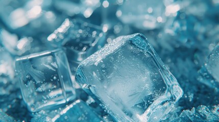 Poster - A pile of ice cubes sitting on top of a pile of ice. Suitable for various concepts