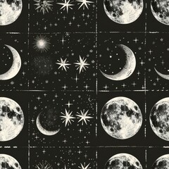 Poster - A captivating black and white photo of the moon and stars. Perfect for celestial-themed projects