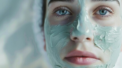Poster - Close-up of a person wearing a face mask for protection. Suitable for health and safety concepts