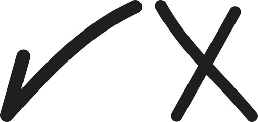 Poster - hand drawn checkmark icon set . hand drawn tick and cross signs. right and wrong icons . vector