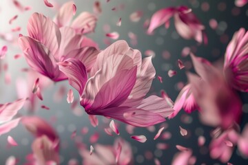 Poster - Pink flowers floating in the air, perfect for spring-themed designs