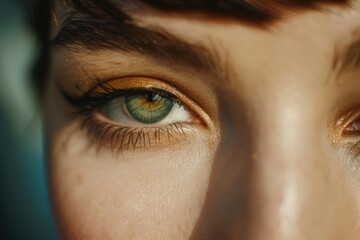 Poster - Close up of a person's eye with a striking red lip, perfect for beauty and makeup concepts