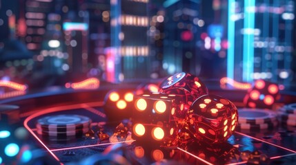 Poster - A casino table with dice and chips. Suitable for gambling and entertainment concepts