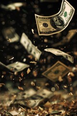 Poster - A bunch of money flying through the air. Suitable for finance and success concepts