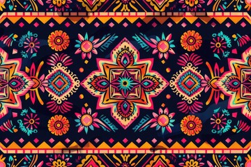 Wall Mural - Geometric ethnic oriental pattern traditional Design for background, carpet, wallpaper, clothing, wrapping, Batik, fabric, Vector embroidery style, colorful, indan, mexican.