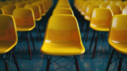 Poster - A group of yellow chairs in a room, perfect for interior design projects